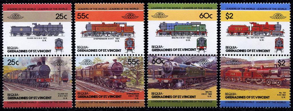 1985 г Бекия Гренадины Сент Винсент паровозы локомотивы MNH чист