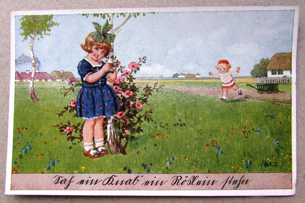 Девочка на лугу у молодой березки Германия