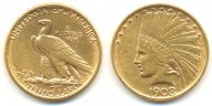 10 долларов 1908 D. Тип БЕЗ НАДПИСИ. Au 0.900. 16.718 г. 0.4837 oz. KM #125. Шт. блеск! РЕДКОСТЬ!