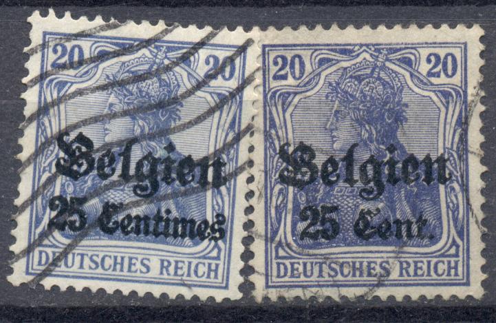Германия (оккупация Бельгии) 1914-15 г. гашеная ОТТЕНКИ ЦВЕТА (разные выпуски)