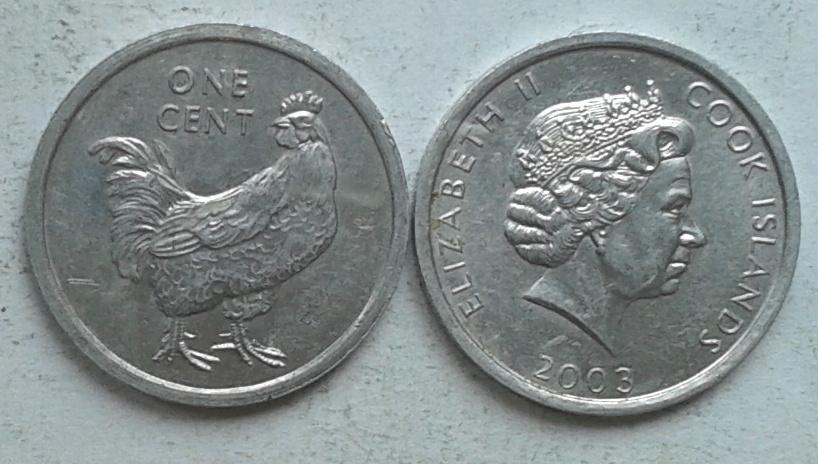 Острова Кука. Петух - 1 цент, алюминий, 2003