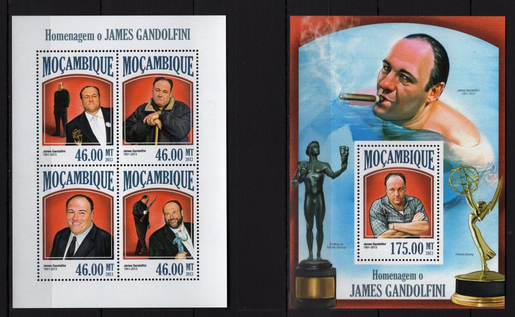 Мозамбик, 2013г., Джеймс Гандольфини (лист+блок) **