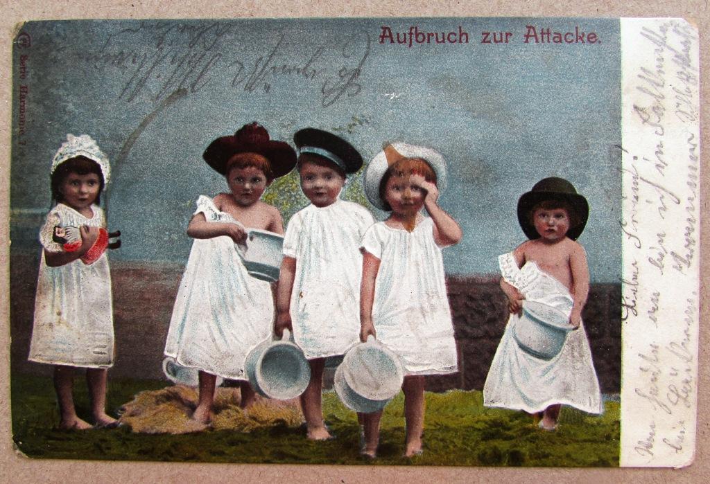 Малыши в сорочках с горшками Штемпель 1904