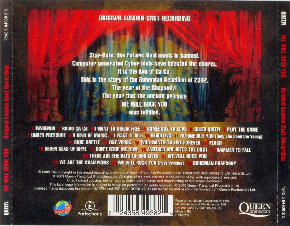 Queen we will rock you перевод. Queen - Music Box 2003 back обложки CD. Rhapsody 2003. We will Rock it Song.