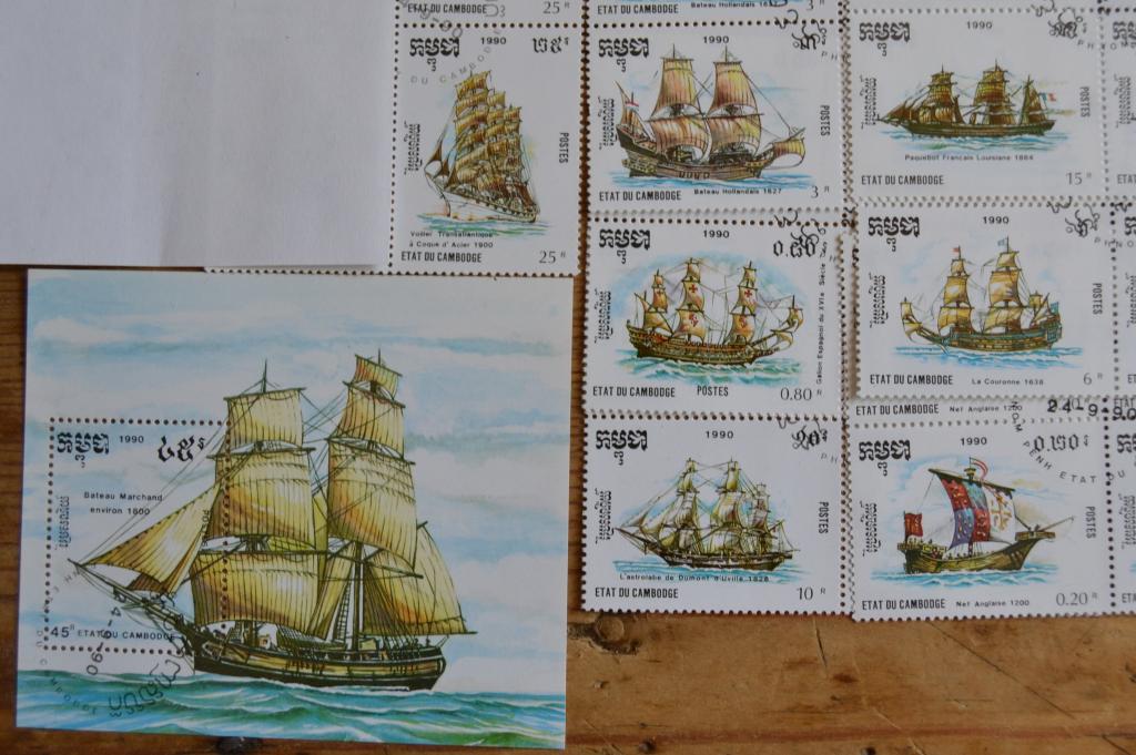 Камбоджа 1990 г. Корабли. Парусники. Флот. Mi № 1158-1165 ГАШ