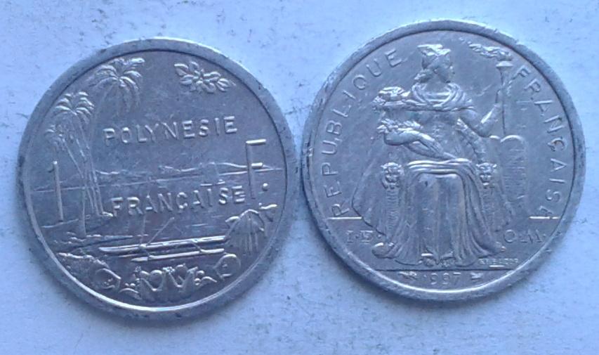 Французская Полинезия. Катамаран - 1 франк, алюминий, 1997,2007