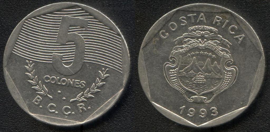 (009)Коста-Рика – 5 колон (1993), KM#214.1