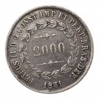 2000 рейсов 1851 год. Бразилия. Серебро 916 проба. 25.3 грамма.