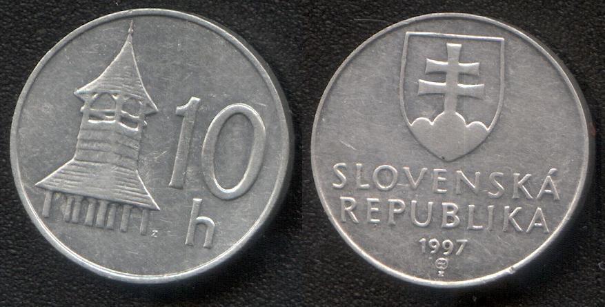 (142)Словакия – 10 геллеров (1997), алюминий, KM#17