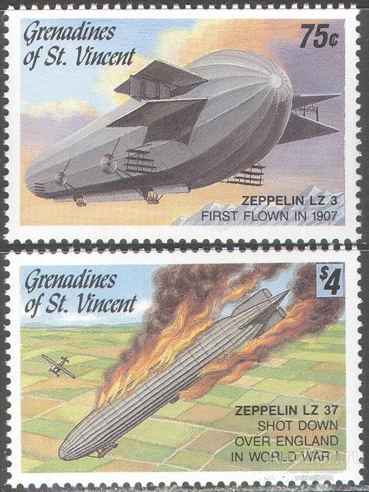 3313 ✅ Транспорт Авиация Дирижабли Цеппелины Война WWI 1992 Сент-Винсент Гренадины 2м п/с ** 7МЕ