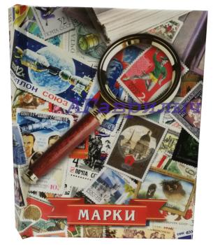 Альбом для марок формат А5 8 страниц с промежуточными, клеммташе прозрачные Лупа