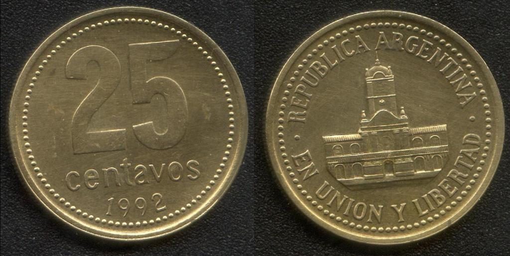 (301)Аргентина – 25 сентаво (1992), алюминиевая бронза(здание) , KM#110