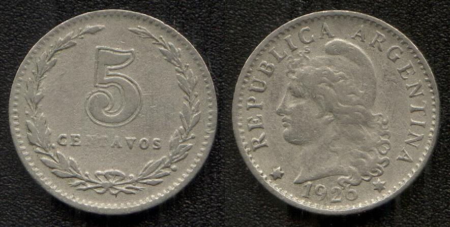 (298)Аргентина – 5 сентаво (1926), медно-никель , KM#34