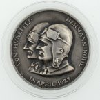 Настольная медаль Перелет через Атлантику 1928 год. Бремен. Германия. Серебро, 900 пр.
