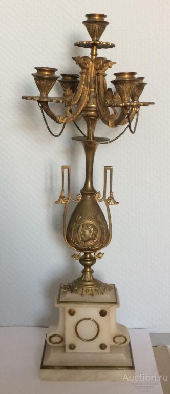 Канделябр, 540 мм, бронза , золочение, ширина рожков 195мм, камень.