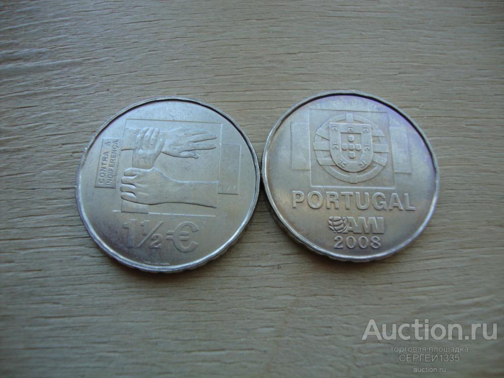 Португалия 1,5 евро 2008 AMI Монета против безразличия