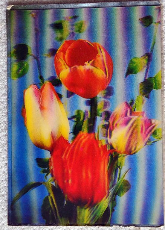 Открытка 3д, Стереофото, Объемная Тюльпаны, чистая ,Чехословакия.