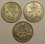 3 Пенсо 1920, 1926 и 1934 год. Король Георг V. Великобритания. 3 монеты. Серебро!