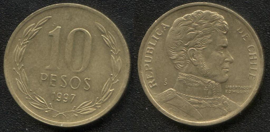 (345)Чили – 10 песо (1997), бронза, KM#228.2