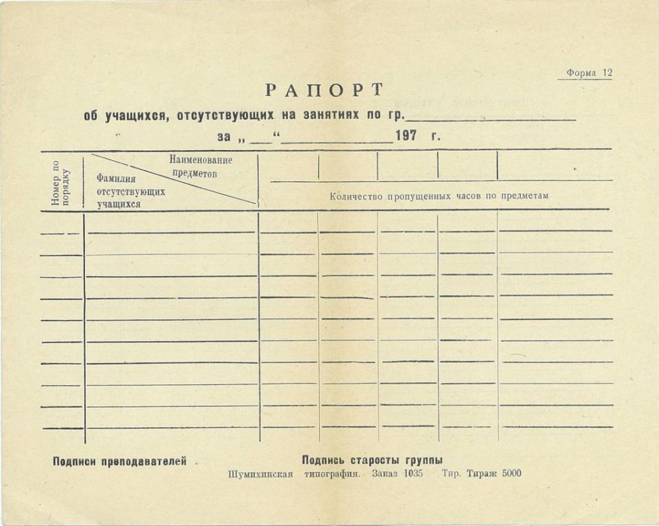 Рапорт о работе экскаватора образец