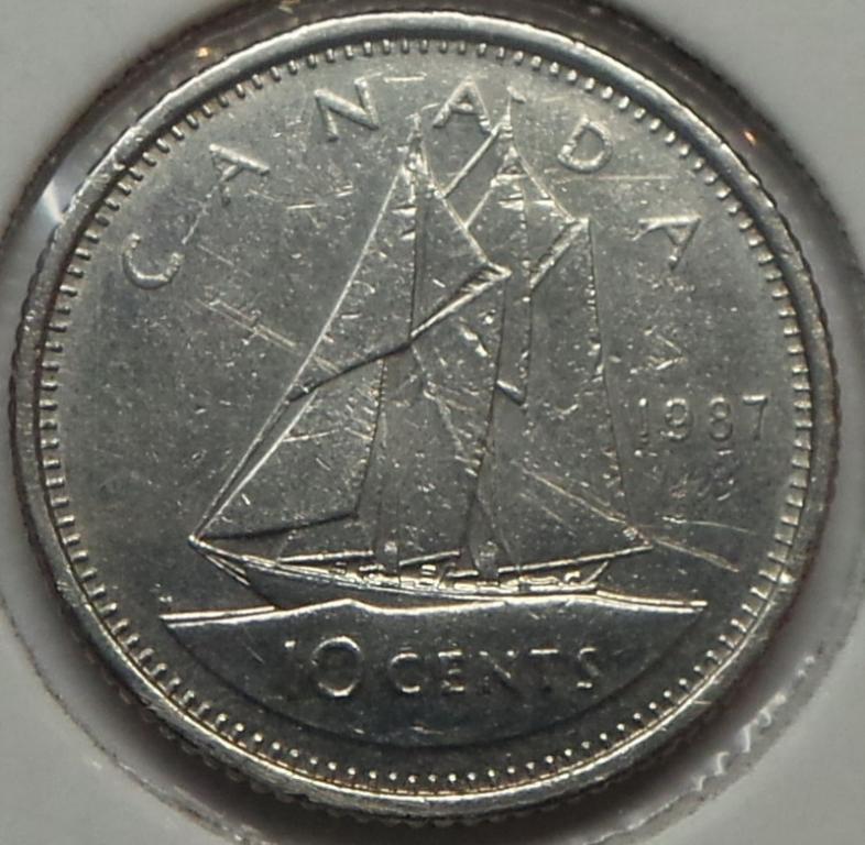 Канада 10 центов 1987 года Елизавета II КМ#77.2
