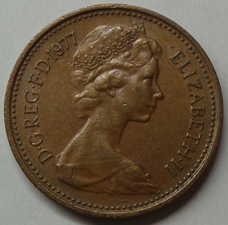 Великобритания 1 пенни 1977 года Англия Елизавета II KM#915