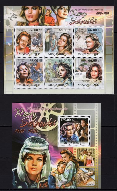Мозамбик, 2011г., киноактриса Роми Шнайдер (лист+блок) **