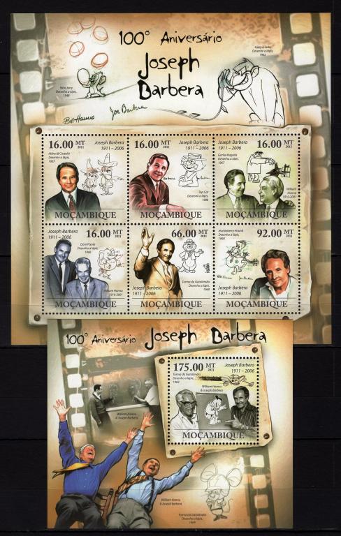 Мозамбик, 2011г., художник мультипликации Джозеф Барбера (лист+блок) **