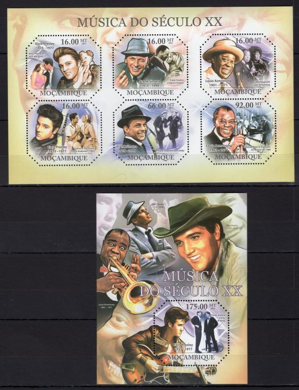 Мозамбик, 2011г., великие музыканты 20 века (лист+блок) **