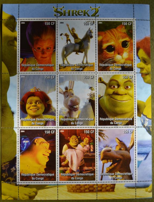 Конго - Заир 2004 г. Мультфильм ШРЕК 2 Dreamworks Pictures блок, MNH.