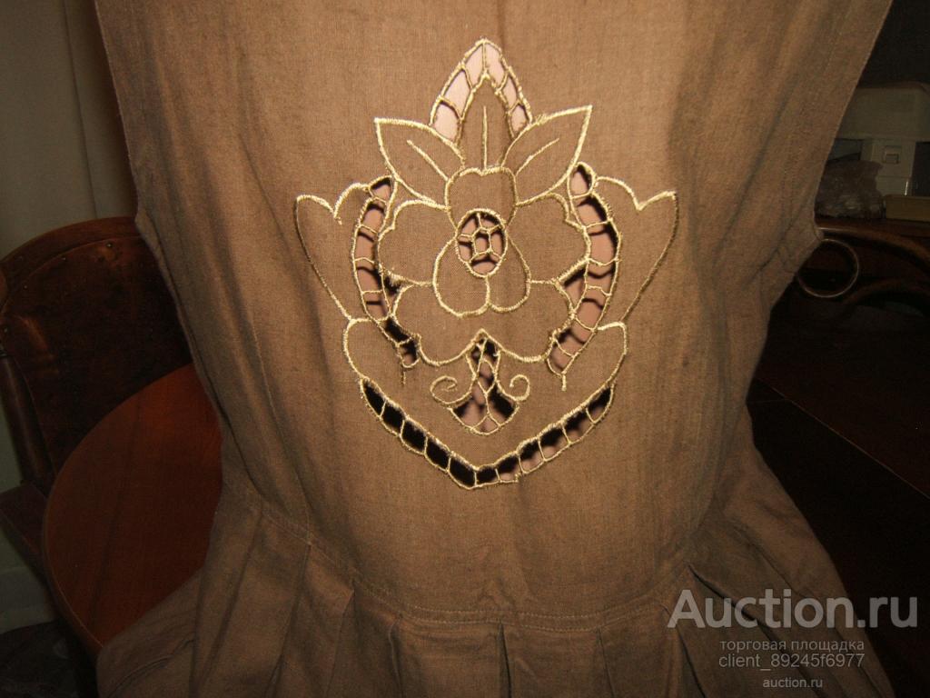 винтажное немецкое льняное платье с ришелье 90-х