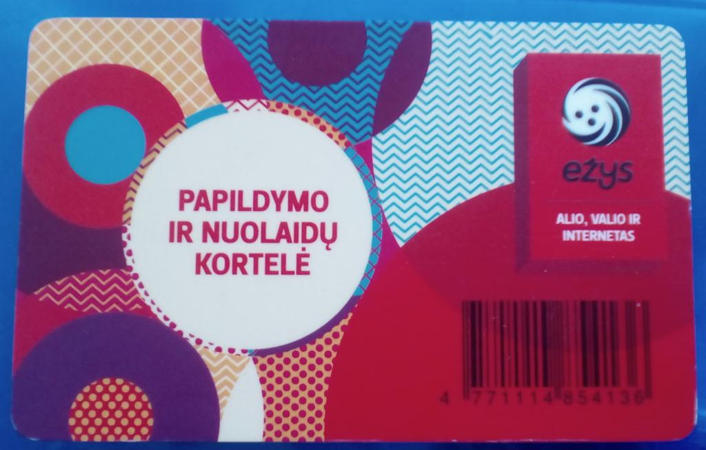 Литва. Интернет-карта предоплаченный бренд Ežys (на русском — "еж") пластик