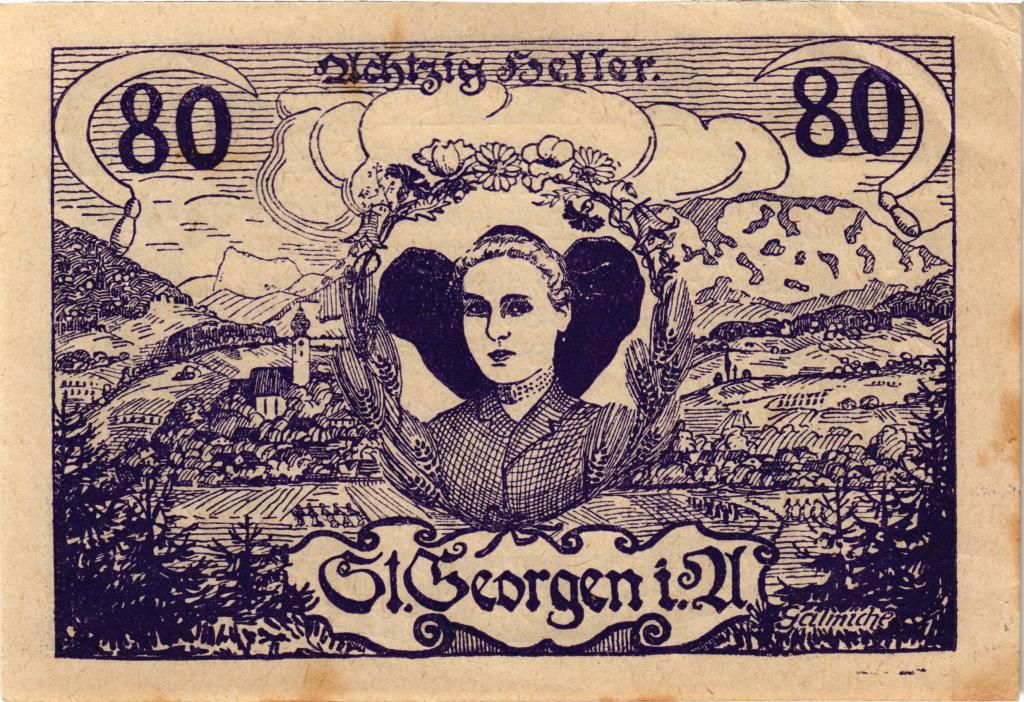 Австрия, нотгельд  Sankt Georgen 80 геллеров 1920 год, фиолетовая