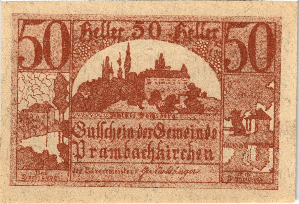 Австрия, нотгельд  Prambachkirchen 50 геллеров 1920 год