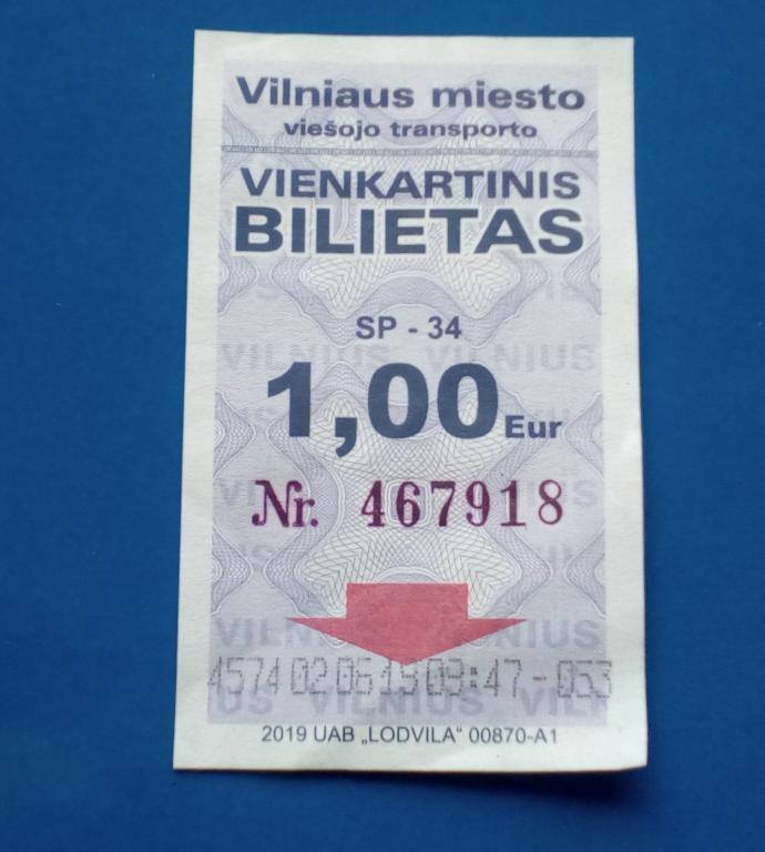 Литва Билет на городской автобус, Вильнюс, 2019