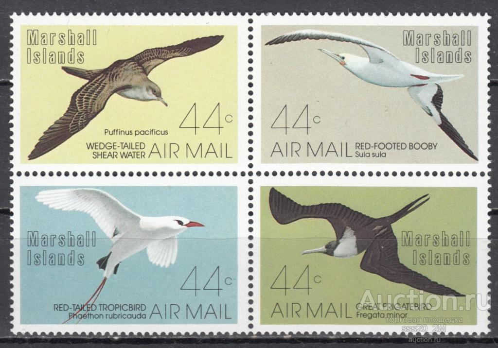 Маршалловы о-ва 1987 морские птицы Mi105-108 MNH квартблок