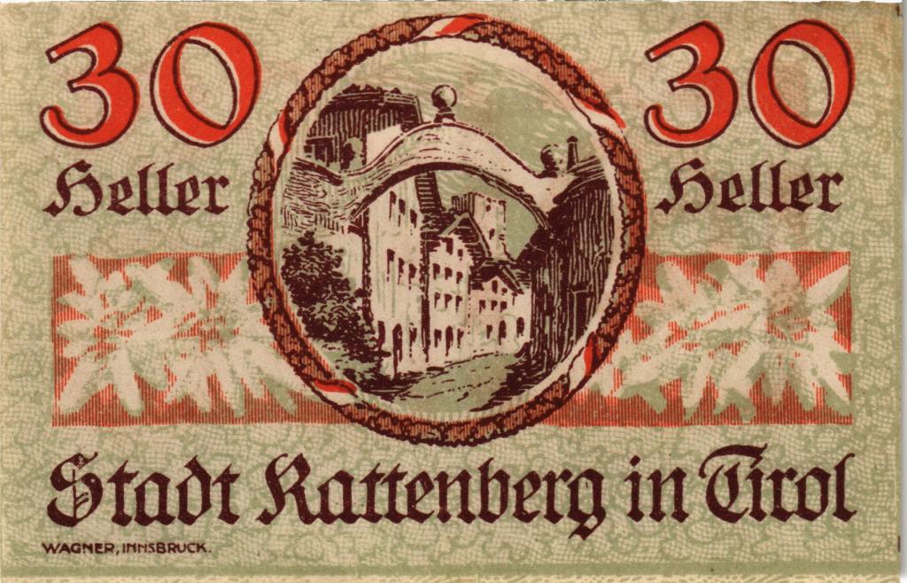 Австрия, нотгельд  Rattenberg in Tirol 30 геллеров 1920 год