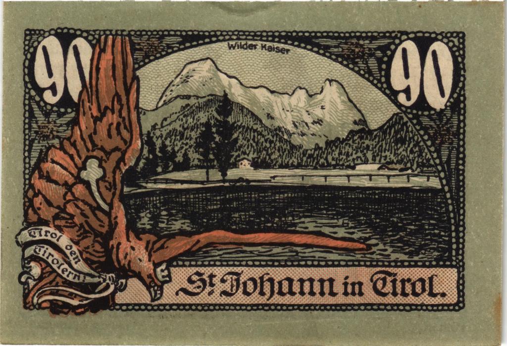 Австрия, нотгельд  Sankt Johann in Tirol 90 геллеров 1920 год