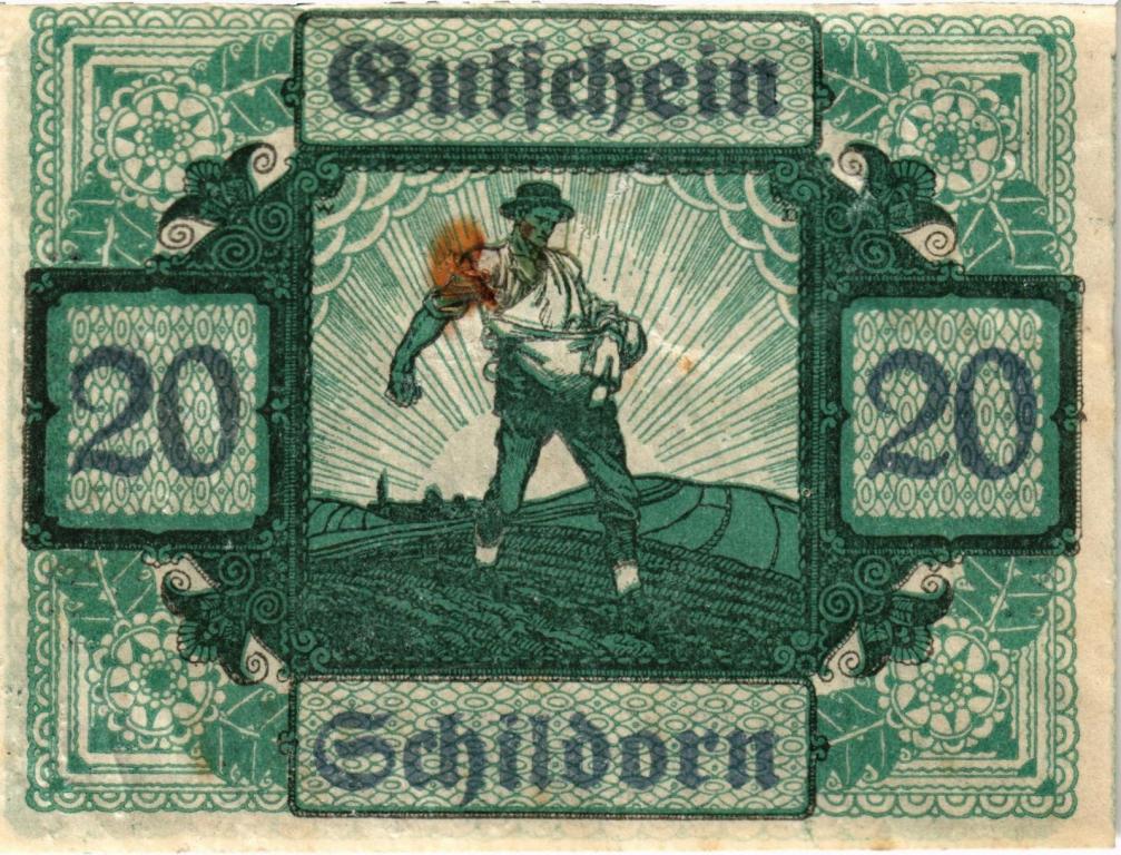 Австрия, нотгельд  Schildorn 20 геллеров 1920 год
