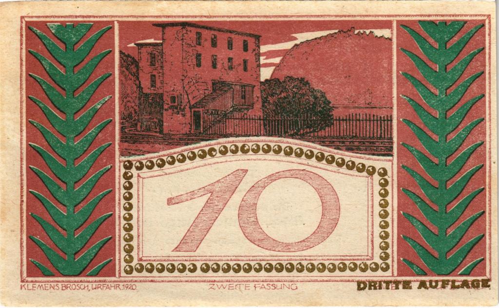 Австрия, нотгельд  Puchenau 10 геллеров 1920 год, точки вокруг цифр