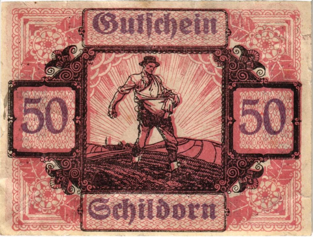 Австрия, нотгельд  Schildorn 50 геллеров 1920 год