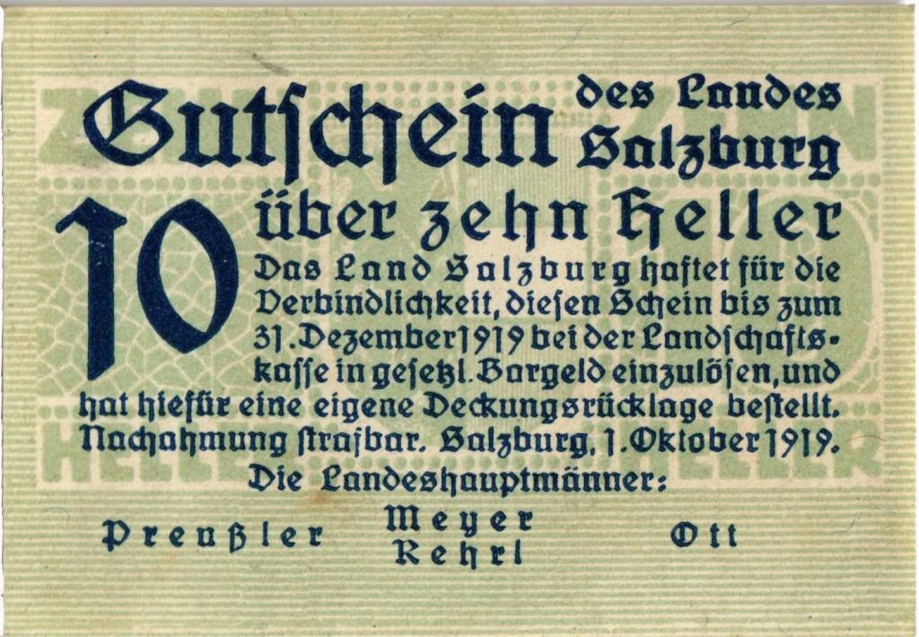 Австрия, нотгельд  Landes Salzburg 10 геллеров 1920 год
