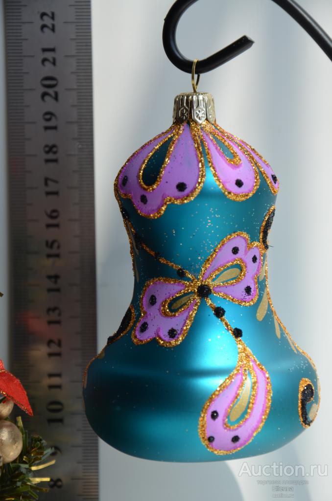 Россия. Стекло. Подвеска Колокол свободная выдувка 12 см . Ручная работа! Ручная роспись!