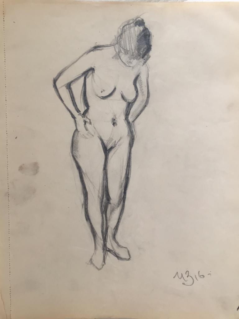 Завьялов И.Ф. (1893-1937) "Стоящая обнаженная, смотрящая на свои ноги" (1916)