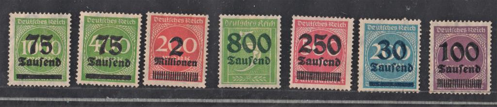 Почтовые марки. Германия. Дойч Рейх. 1923 год. Веймарская республика. Надпечатка. Все одним лотом.
