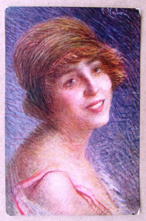 Улыбающаяся девушка Портрет Штемпель 1920