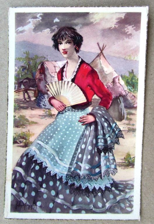 Молодая цыганка с веером у шатра Испания