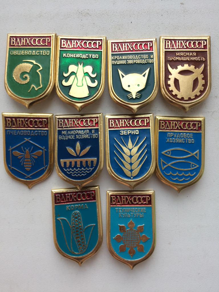 Набор значов 10 штук ВДНХ СССР. Полный.