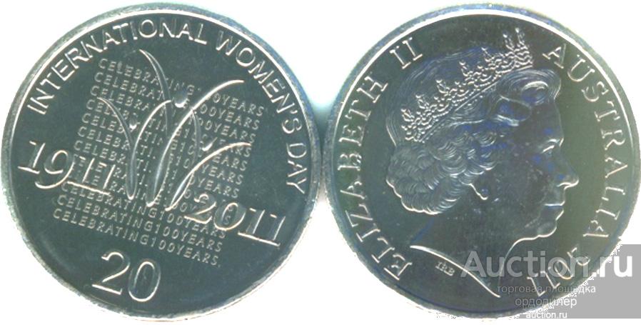 Австралия 20 центов 2011 года. Международный женский день.