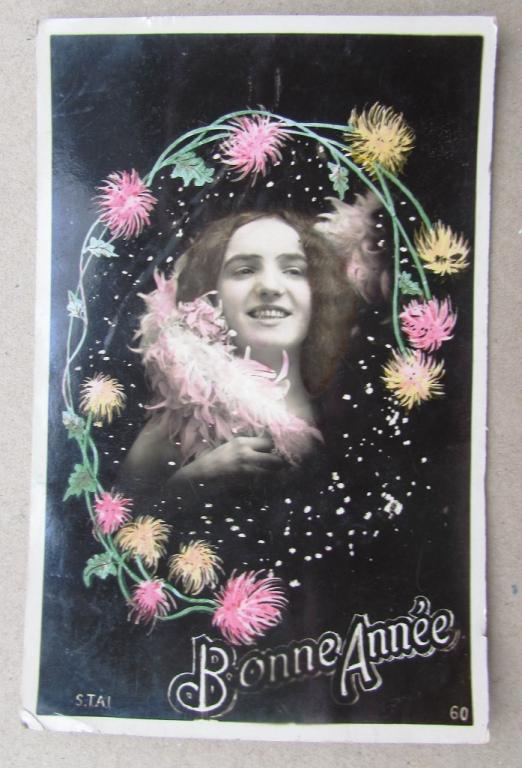 Девушка в цветочной рамке Штемпель 1906